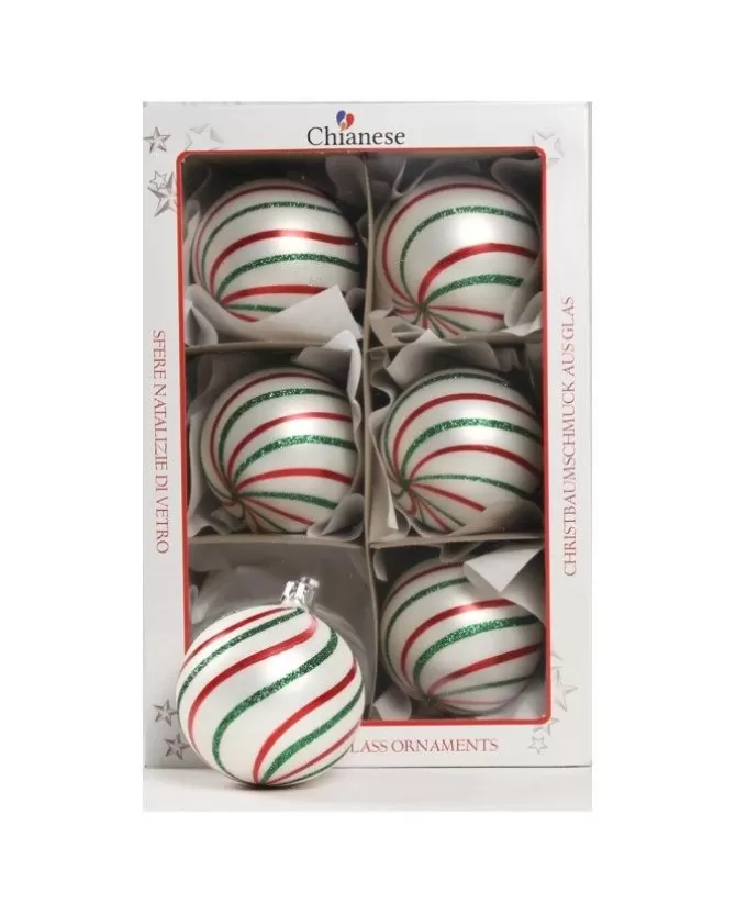 1Pz Pallinadi Vetro Decorata A Mano Bianco Opaco 80Mm>* Best Sale
