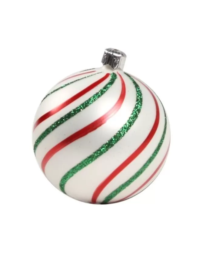 1Pz Pallinadi Vetro Decorata A Mano Bianco Opaco 80Mm>* Best Sale