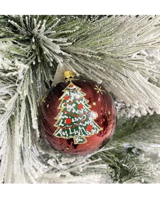 1Pz Sfera In Vetro Decorata A Mano Bourdeaux>* Sale