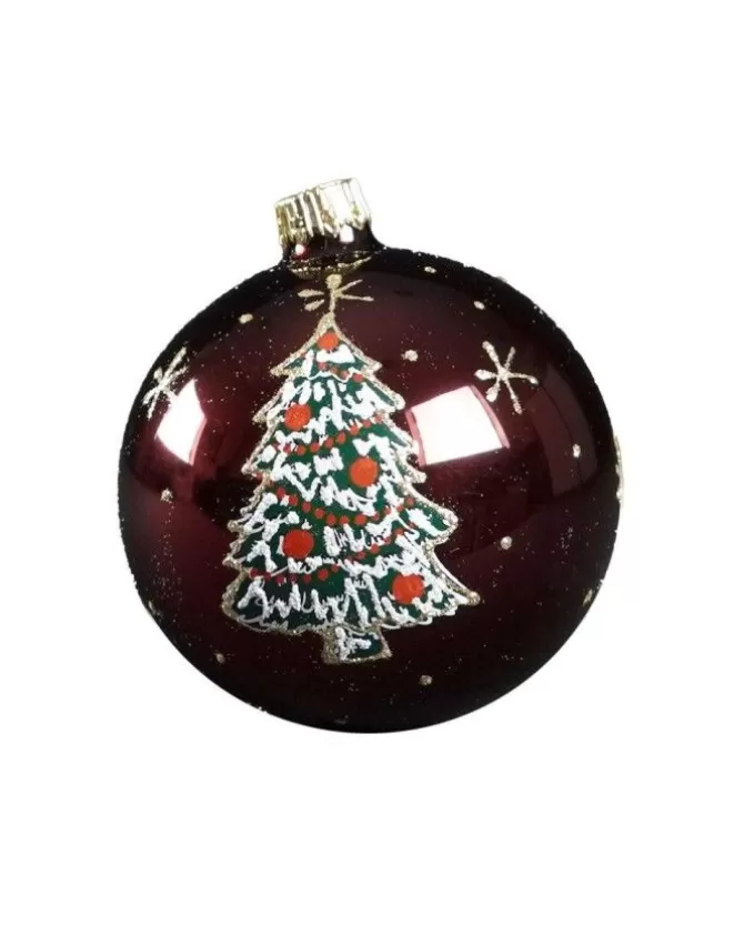 1Pz Sfera In Vetro Decorata A Mano Bourdeaux>* Sale