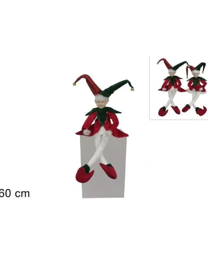 Addobbo Di Natale Giullare Seduto Abito In Velluto Rosso E Verde>DUE ESSE CHRISTMAS New