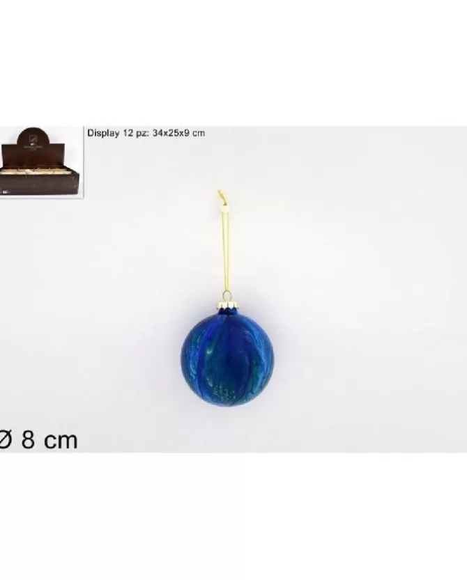 Addobbo Palla Di Vetro 8Cm Marmorizzata Blu Per Albero Di Natale>DUE ESSE CHRISTMAS New