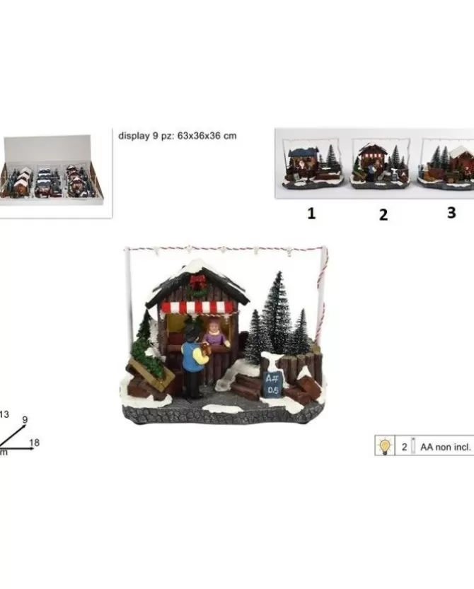 Addobbo Scenario Mercatino Natalizio Con Luci A Batteria 13X9X18Cm 3 Varianti>DUE ESSE CHRISTMAS Cheap