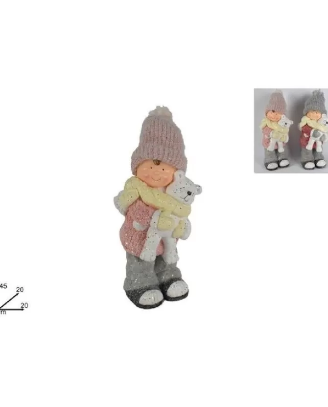 Bimbo Con Orsetto In Ceramica Con Abiti In Stoffa 45 Cm>DUE ESSE CHRISTMAS Fashion
