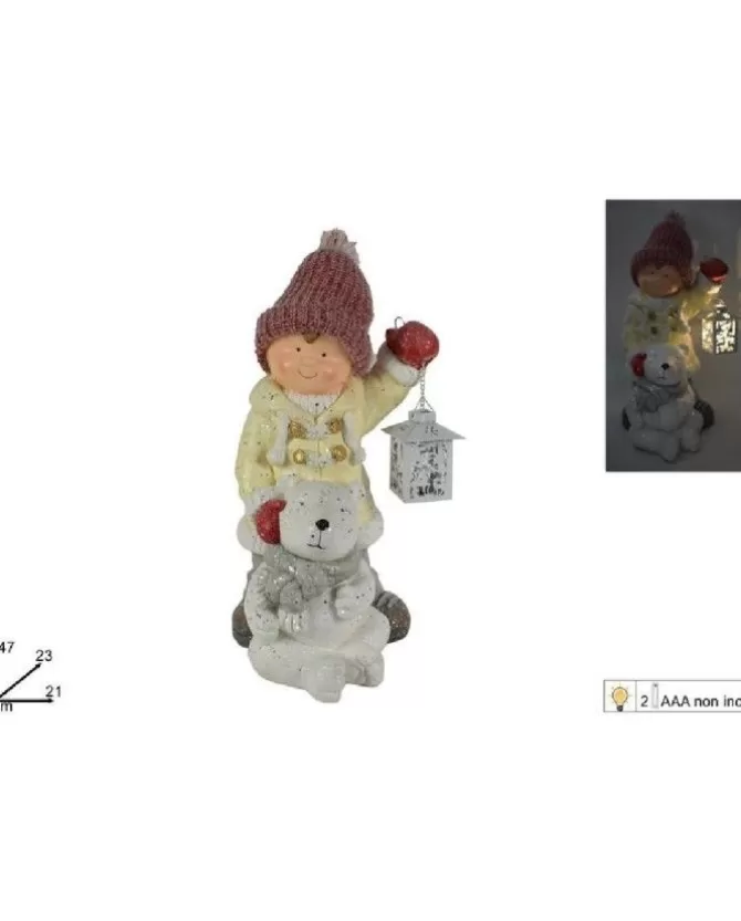 Bimbo In Ceramica Con Orsetto E Lanterna Con Luci>DUE ESSE CHRISTMAS Cheap
