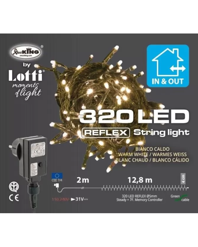 Catena Luci 320 Led Bianco Caldo 12,8Mt Con Giochi Di Luce Per Albero Di Natale>LOTTI Fashion