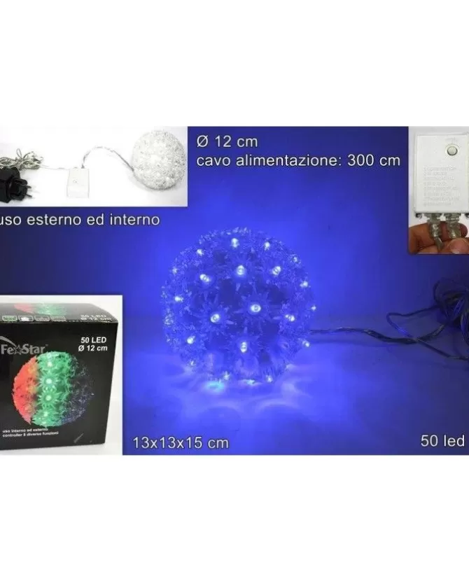 Decorazione Natalizia Palla Luminosa 50Led Luce Blu Cavo 3Mt Uso Interno/Esterno>* Store