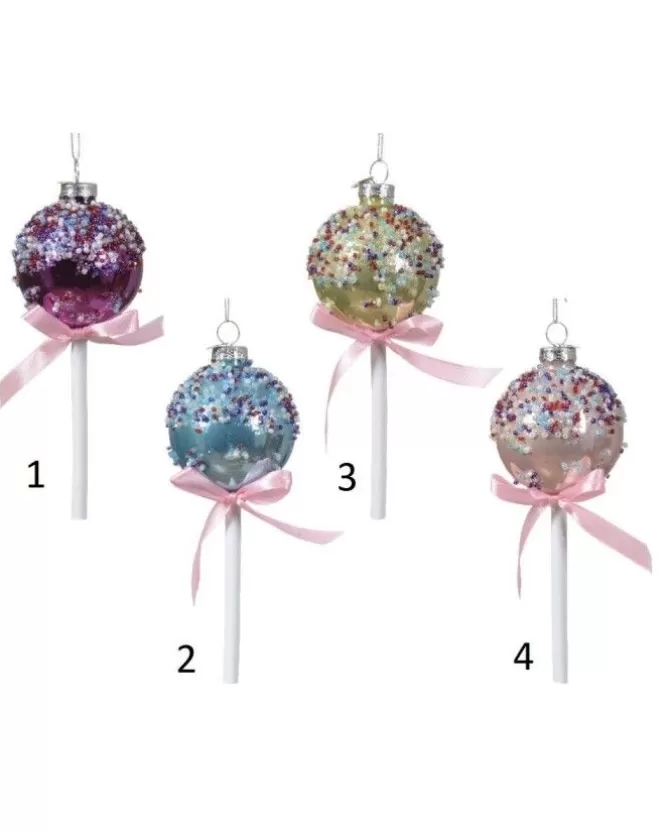 Decoro Lecca Lecca In Vetro Lucido Smalto C Granelli, Perline, Fiocco 4 Varianti>KAEMING Online