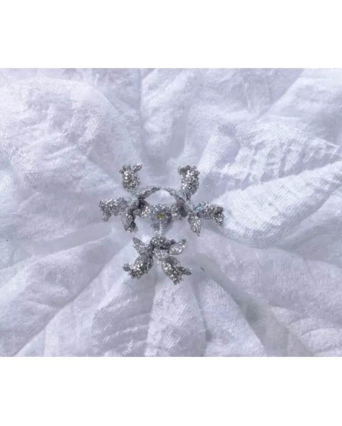 Fiore Poincettia Bianca Vellutata 16 Cm Su Clip Con Glitter>KAEMING Store