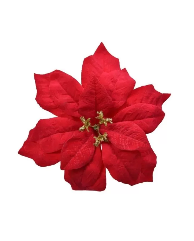 Fiore Poinsettia Rossa Vellutata 16 Cm Con Glitter Oro Per Addobbi Natalizi>KAEMING Clearance