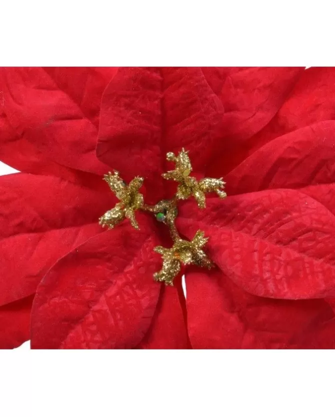 Fiore Poinsettia Rossa Vellutata 16 Cm Con Glitter Oro Per Addobbi Natalizi>KAEMING Clearance