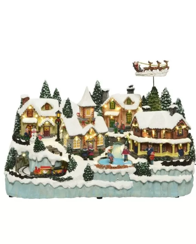 Giostrina Villaggio Di Natale Con Renne - Luci Suoni E Movimenti 37X58X37Cm>KAEMING Discount