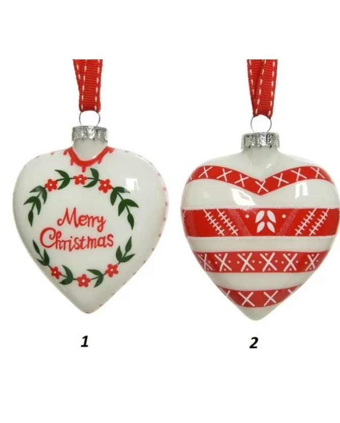 Pallina Cuore Di Vetro Decorato 80Mm Per Albero Di Natale 2Pz>KAEMING Fashion