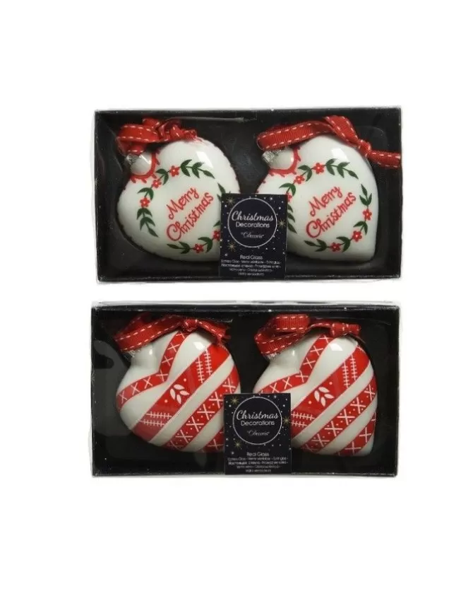 Pallina Cuore Di Vetro Decorato 80Mm Per Albero Di Natale 2Pz>KAEMING Fashion