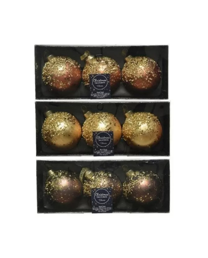 Pallina Di Vetro Decorata Oro 80Mm 3Colori 3Pz Per Albero Di Natale>KAEMING Outlet