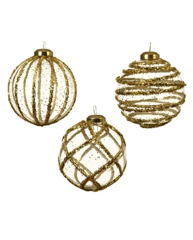 Pallina In Vetro Trasparente Con Decoro Dlitter Oro 3Ass>KAEMING Store