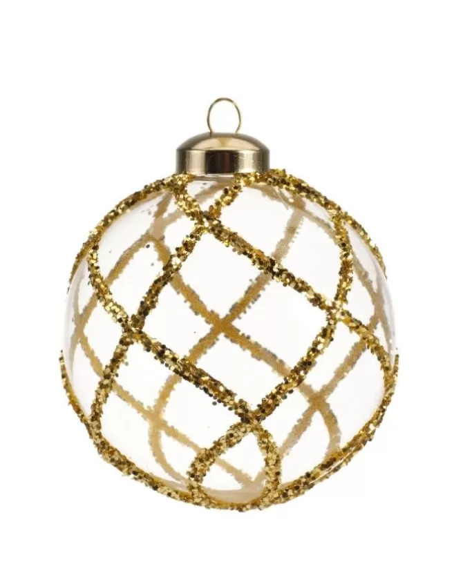 Pallina In Vetro Trasparente Con Decoro Dlitter Oro 3Ass>KAEMING Store