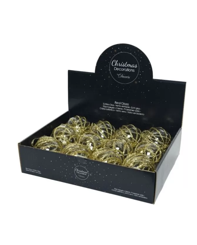 Pallina In Vetro Trasparente Con Decoro Dlitter Oro 3Ass>KAEMING Store