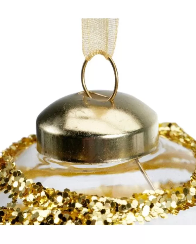 Pallina In Vetro Trasparente Con Decoro Dlitter Oro 3Ass>KAEMING Store