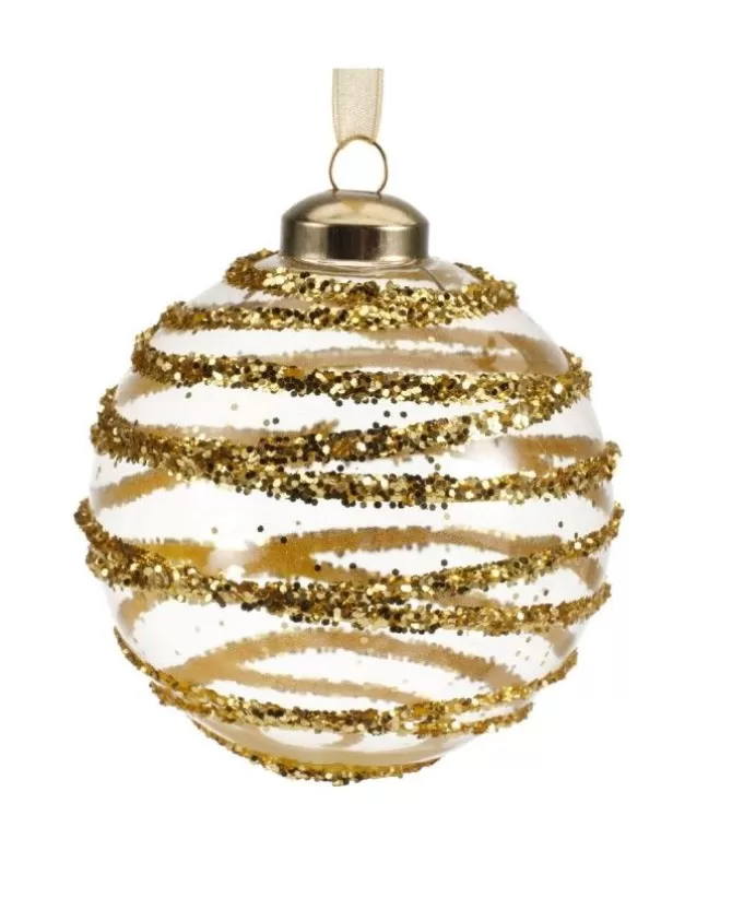 Pallina In Vetro Trasparente Con Decoro Dlitter Oro 3Ass>KAEMING Store