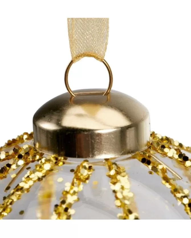 Pallina In Vetro Trasparente Con Decoro Dlitter Oro 3Ass>KAEMING Store