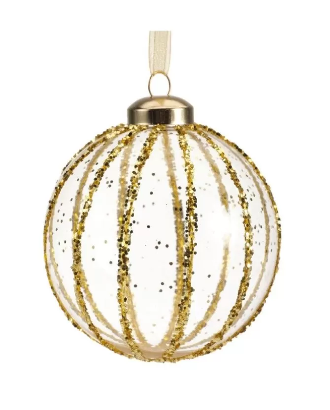 Pallina In Vetro Trasparente Con Decoro Dlitter Oro 3Ass>KAEMING Store