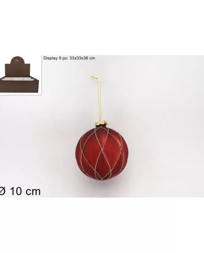 Pallina Sfera Di Vetro 10Cm Rombi Rossa Per Albero Di Natale 1Pz>* Shop