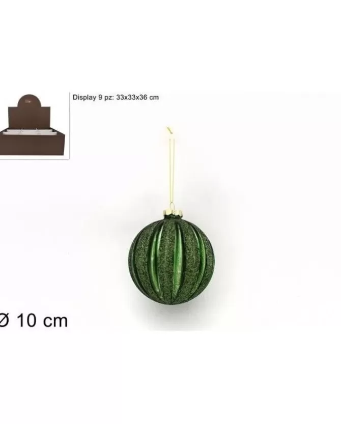 Pallina Sfera Di Vetro 10Cm Verde Con Glitter Per Albero Di Natale 1Pz>* Best