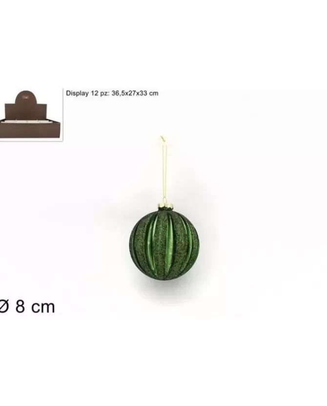 Pallina Sfera Di Vetro 8Cm Verde Con Glitter 1Pz Per Albero Di Natale>* New