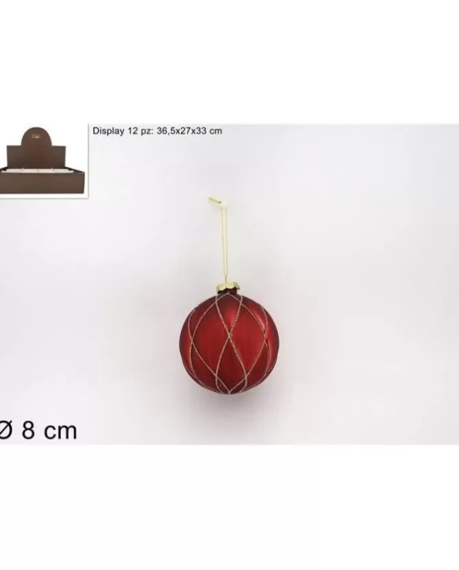 Pallina Sfera Di Vetro Con Rombi Rossa O8Cm Per Albero Di Natale>* Hot
