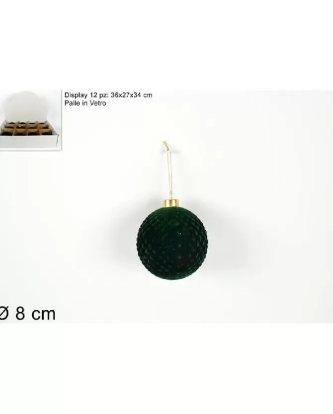 Pallina Sfera Di Vetro Con Velluto Verde 80Mm 12Pz Per Albero Di Natale>DUE ESSE CHRISTMAS Best