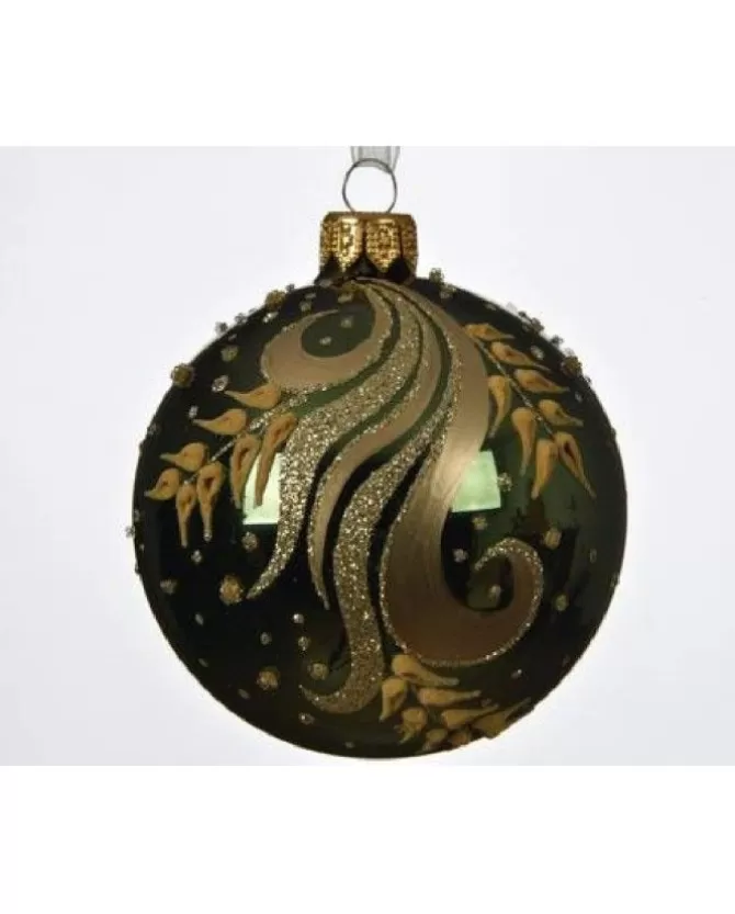 Pallina Sfera Di Vetro Decorata A Mano Verde Pino 80Mm 6Pz Per Albero Di Natale>KAEMING Discount