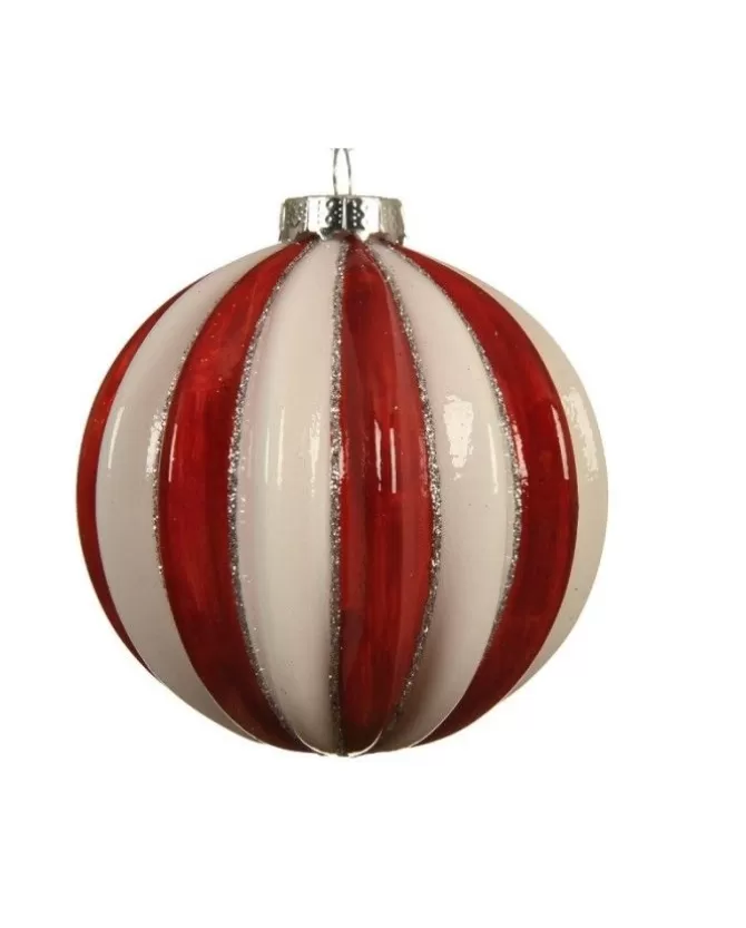 Pallina Sfera Di Vetro Decorata Rossa E Bianca 80Mm 3Pz Per Albero Di Natale>KAEMING New