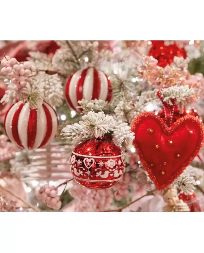 Pallina Sfera Di Vetro Decorata Rossa E Bianca 80Mm 3Pz Per Albero Di Natale>KAEMING New