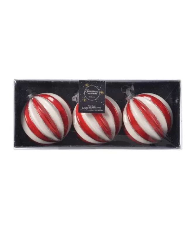 Pallina Sfera Di Vetro Decorata Rossa E Bianca 80Mm 3Pz Per Albero Di Natale>KAEMING New