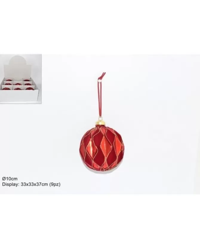 Pallina Sfera Di Vetro O10Cm Con Velluto Rosso Per Albero Di Natale>DUE ESSE CHRISTMAS Outlet