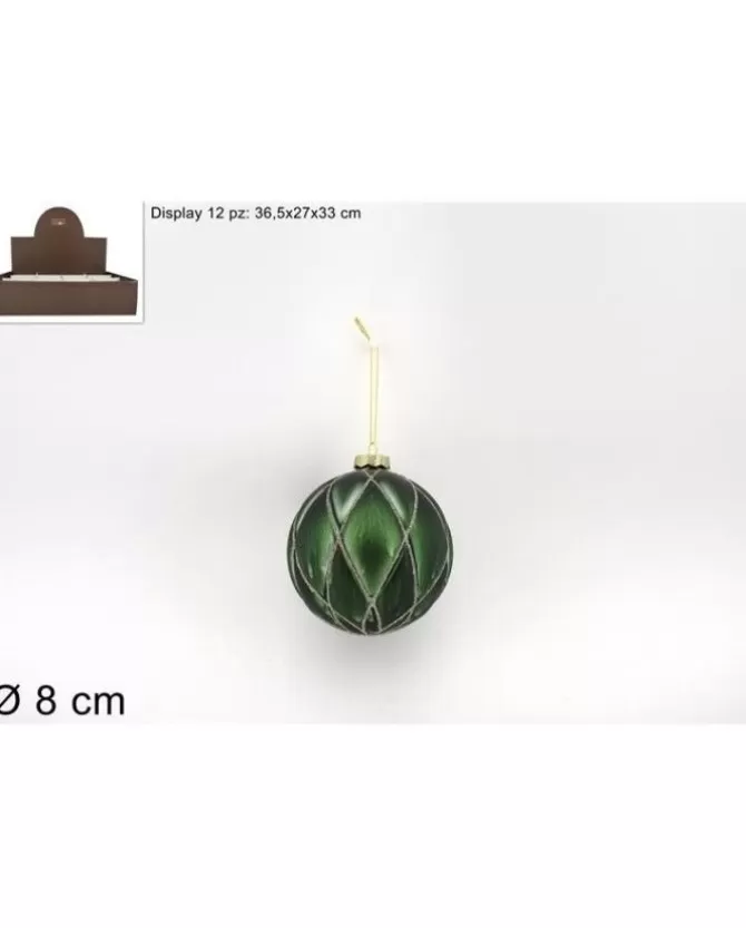 Pallina Sfera Di Vetro O8Cm Rombi Verde Per Albero Di Natale>* Online