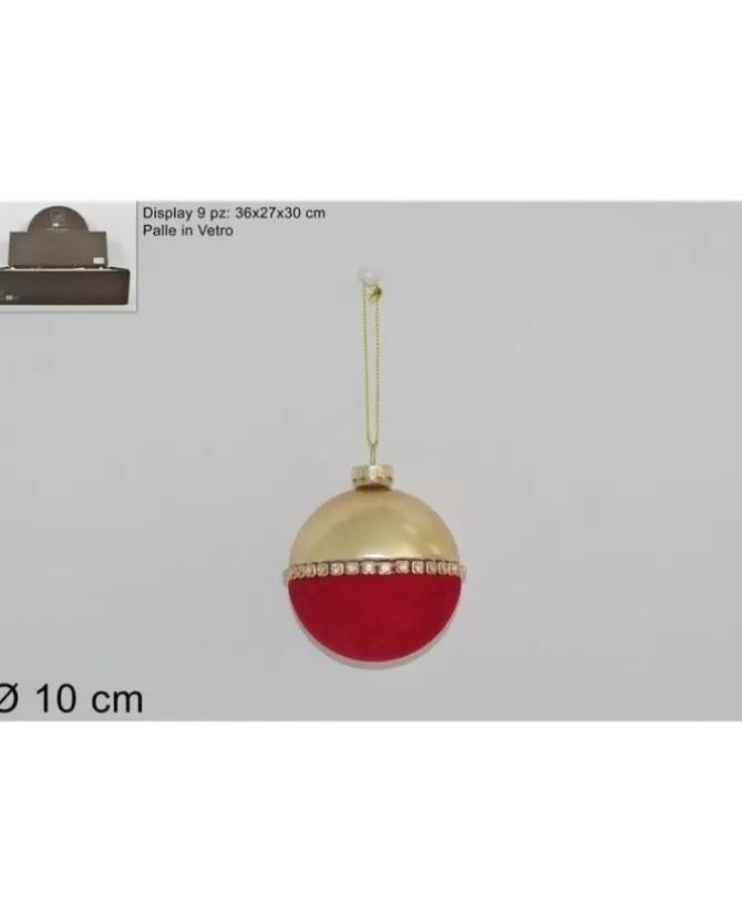 Pallina Sfera Di Vetro Oro Con Velluto Rosso 100Mm 9Pz Per Albero>DUE ESSE CHRISTMAS Online