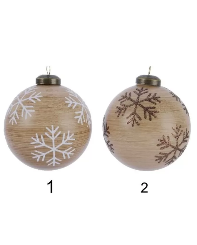 Pallina Sfera Effetto Legno Con Decoro Fiocchi Di Neve 8 Cm>KAEMING Clearance