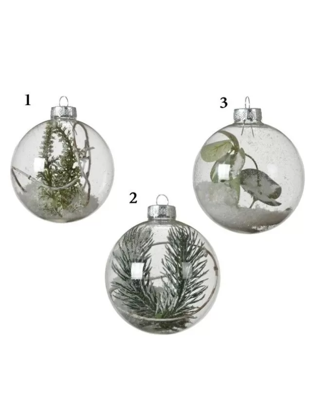 Pallina Sfera In Vetro Trasparente Con Ramo Verde Alliinterno Innevato>KAEMING Store