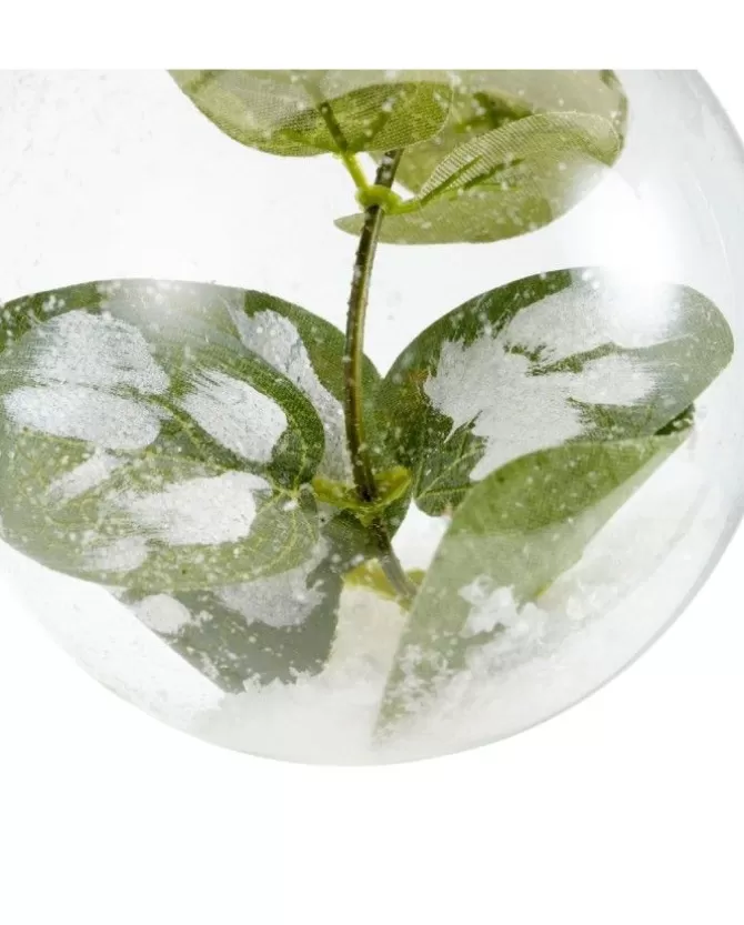 Pallina Sfera In Vetro Trasparente Con Ramo Verde Alliinterno Innevato>KAEMING Store