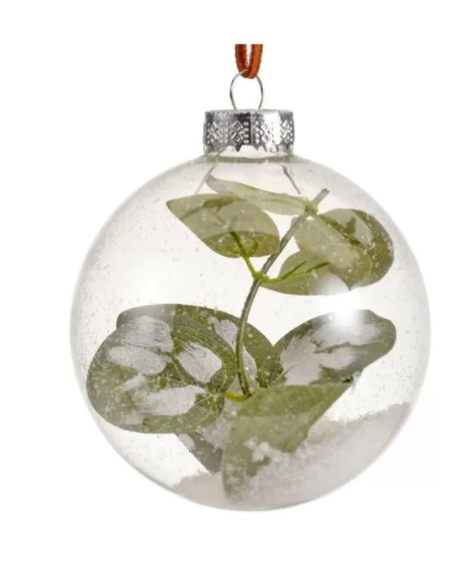 Pallina Sfera In Vetro Trasparente Con Ramo Verde Alliinterno Innevato>KAEMING Store