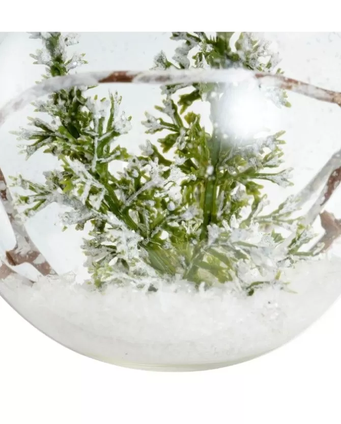 Pallina Sfera In Vetro Trasparente Con Ramo Verde Alliinterno Innevato>KAEMING Store