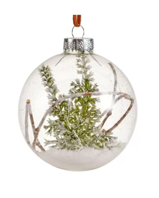 Pallina Sfera In Vetro Trasparente Con Ramo Verde Alliinterno Innevato>KAEMING Store