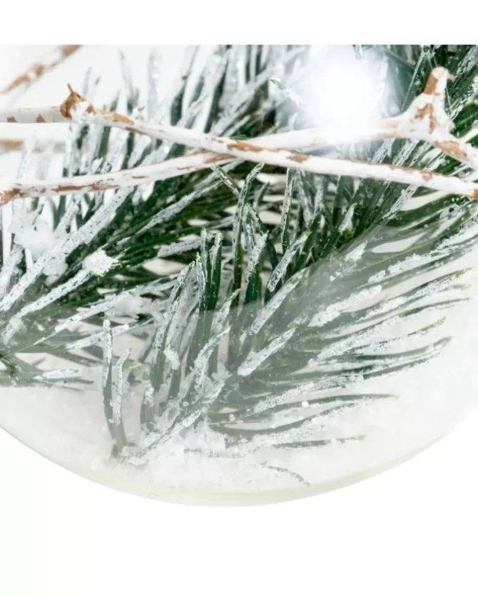 Pallina Sfera In Vetro Trasparente Con Ramo Verde Alliinterno Innevato>KAEMING Store