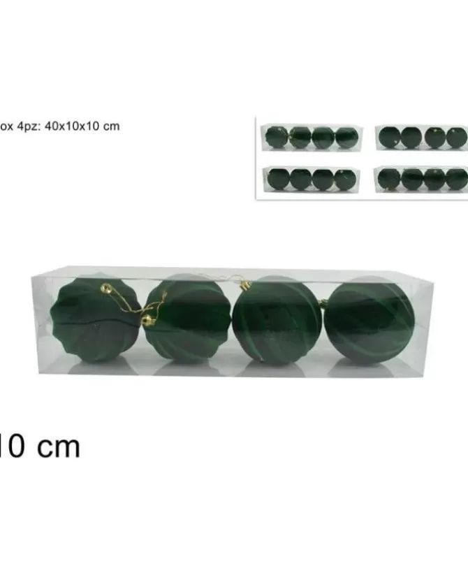 Palline Sfere Di Plastica Verde Floccate O10Cm Per Albero Di Natale 4Pz>* Discount