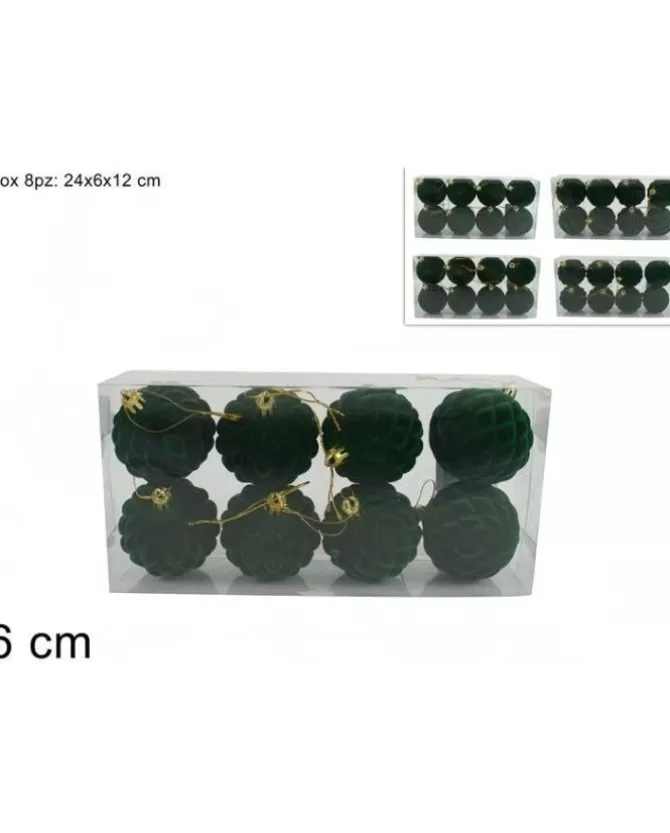 Palline Sfere Di Plastica Verde Floccate O6Cm 8Pz Per Albero Di Natale>* Flash Sale