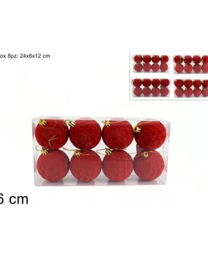 Palline Sfere Di Vetro Rosse Floccate O6Cm Per Albero Di Natale 8Pz>* Discount