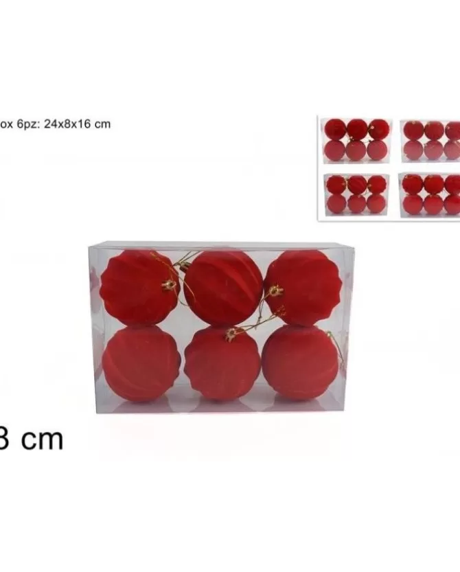 Palline Sfere Rosse Floccate O8Cm Per Albero Di Natale 6Pz>* Best Sale