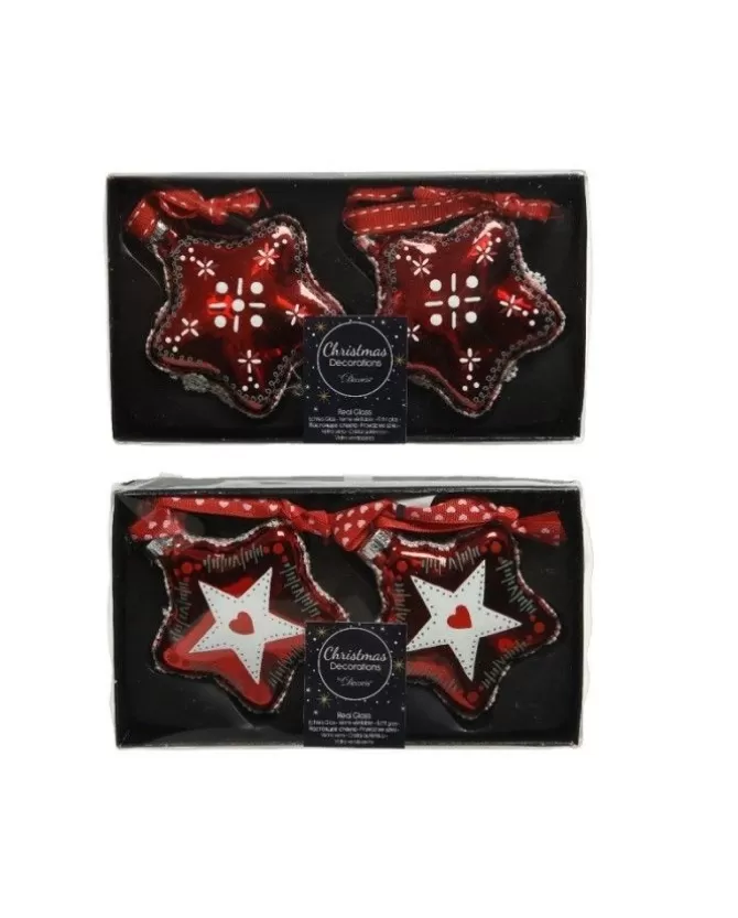 Palline Stelle Di Vetro Decorate 80Mm 2 Modelli 2Pz Per Albero Di Natale>KAEMING Sale